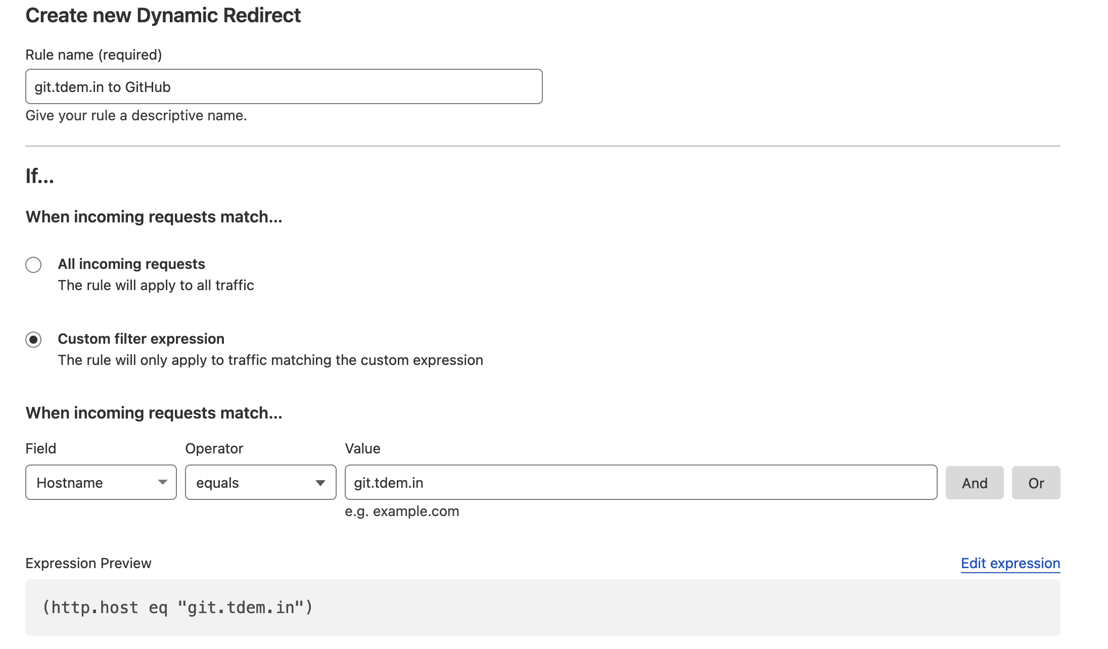 Cloudflare dynamic redirection rule matcher